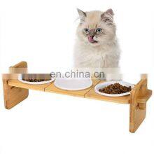 Advanced Technology Pet Food and Water Dog Cat Eating Bowl Ceramic Iron Stainless Steel Feeder High Adjustable Tilt Bamboo Stand thumbnail-4
