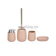 Bathroom accessories Set Scandi Water Drop Shape Stoneware Rubber Coating Soap dispenser Tumbler Soap Dish Toilet Brush Holder