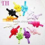 Factory Baby Pink Yellow Blue Elastic Satin Grosgrain Ribbon Hair Band With Bow thumbnail-3