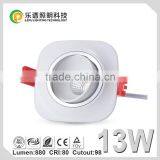 Cutout 98mm High CRI 13W Sharp COB Dimmable LED Downlight Square