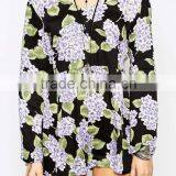 Mini Long Sleeve Hot Floral V Back Jumpsuits thumbnail-3