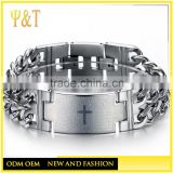 Fashion stainless steel religous jewelry silver jesus cross charm bracelet