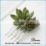 Wedding Bridal Bithday Gifts Small Green Succulent Comb Succulent Jewelry thumbnail-3