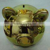 Factory Direct Ceramic Electroplated Gold Pig Piggy Money Box for Kids' Gift