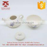 Glazed Full Hand Painted White With Blue Butterfly Ceramic Teapot thumbnail-2