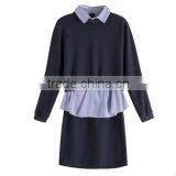 2016 New Style Autumn Shirt Korean Turn Down Collar Long Sleeve Dress Patchwork thumbnail-3