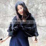 CX-B-M-24E Factroy No MOQ Wholesale Poncho Fashion Style 100% Real Knitted Mink Shawl thumbnail-1