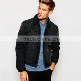 Fashion Wholesale Mens Black Denim Jacket With Fleece Collar thumbnail-1