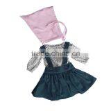 Floral Top Clothes Long Sleeve Shirt Match Dark Green Suspender Skirt and Hat 3pcs for Children thumbnail-1