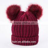 High Quality Cashmere Knitted Hat With Double Fur Poms KR-H010 thumbnail-1