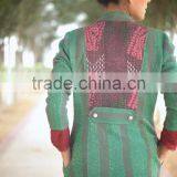 Vintage Kantha Long Jacket in Beautiful Viridian Green and Dull Red ~ Small thumbnail-4