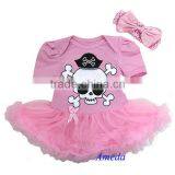 Newborn Baby Girls Light Pink Pirate Tutu Bodysuit Romper Pettiskirt Bow Headband 0-18M thumbnail-1
