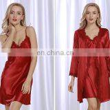 Comfortable Women Satin Lingerie Sexy Lace Night Silk Robe Sets thumbnail-4