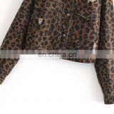2020 New Design Women's Denim Jean Cropped Leopard Print Bomber Jacket thumbnail-4