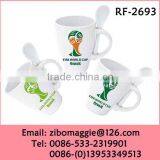 Wholesale White Porcelain Mug with Spoon for World Cup 2014 Coffee Mug