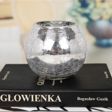 Round Silver Plated Cracked Finish Glass Decorative Flower Bowl Vase For Home Decoration thumbnail-1