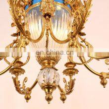 Vintage Golden Brass Pendant Lamp Luxury Villa Copper Chandelier thumbnail-5