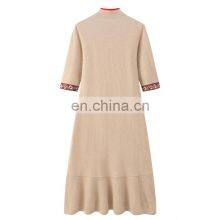 Neo-Chinese Style Pure Cashmere Dress Long Slim Fit A-Line Button Decoration Floor-Length Natural Breathable Sustainable Autumn thumbnail-2