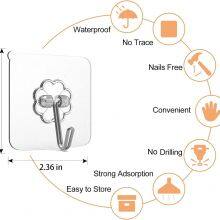Adhesive Hooks, Sticky Hooks, Transparent Reusable Removable Adhesive Hooks for Hanging, Wall Hooks for Hanging Can be Use for Kitchen Bathroom Shower Outdoor Home Improvement thumbnail-2