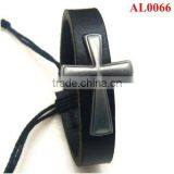 Men's Alloy Cross Leather Wristband Macrame With Wax Cords AL0066 thumbnail-1