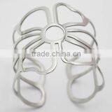 Stainless Steel Wide Plain Silver Flower Cuff Bangle Jewelry