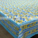 Tea Tablecloth Yellow Lisianthus in fill print Hand Block Printed by Roopantaran