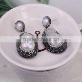 Natural Freshwater Baroque Pearl Earrings, Crystal Pave Mother OF Pearl Druzy Stud Earrings thumbnail-2