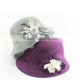 2015 Grey New Fashion Fedora Cap Handmade Straw Hats High Quality Old Women Bucket Flower thumbnail-4