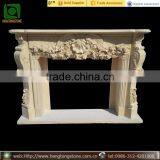 Yellow Marble Flower Fireplace Mantel thumbnail-1