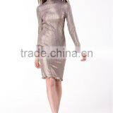 2017 New Arrival Metallic Gold Knitted Sweater Long Sleeve Hight Neck Tight Fit Pullover & Skirt Co-ord Set thumbnail-5