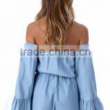 Bell Sleeve Easy Fit Chambray Romper Summer Beach Playsuit thumbnail-4