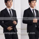 Black Wool 'M Line' 2-Button Suit With Flat Front Pants (SHT1047) thumbnail-2