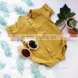 Solid Color Linen Newborn Baby Summer Clothes Wholesale Boutique Fashion Short Sleeve Romper thumbnail-3
