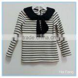 OEM Custom Children Girls Long Sleeve T Shirt, Cotton Bowknot Round Collar T Shirt, Stripe T Shirt thumbnail-2
