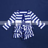 2015 summer blue and white cotton long sleeves with ruffle Stripe thin coat YW-036
