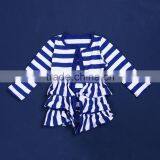 2015 Summer Blue and White Cotton Long Sleeves With Ruffle Stripe Thin Coat YW-036 thumbnail-1