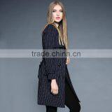 2016 Latest Designs Lady Formal Stripe Winter Women Long Coat thumbnail-3