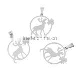 Stainless Steel Cut Out Pendants Pere David's Deer Silver Tone Round thumbnail-3