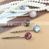 10,12,14mm Antique Bronze Silver Tone Round Tray Hair Clasp Bobby Pins For Cabochon Setting thumbnail-2