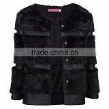 B22625A Ladies Faux Fur PU Leather Stitching Fashion Coat Jacket thumbnail-4