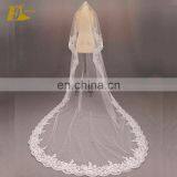 Real Pictures Long Ivory Wedding Veil With Lace Hem Online Sale thumbnail-1