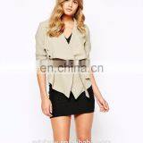 New Arrival Yoke Overlay With Self-tie Waist Belt Drape Waterfall Lady Jacket thumbnail-2