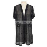 Stripe Jacquard Mesh See-Throught Old Women Long Cardigan Guangzhou Factory
