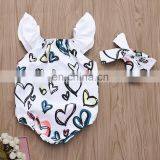 2019 Summer Fly Sleeved White Love Heart Print Bodysuit Rompers Kids Girls Bodysuits thumbnail-2
