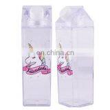 Square Reusable Custom Logo Transparent Clear Milk Carton Shaped Plastic Water Bottle thumbnail-3