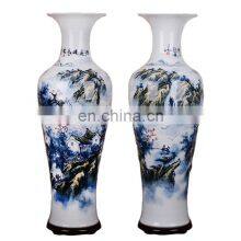 Traditional Chinese Large Hand Painted Landscape Design Blue And White Porcelain Floor Vases