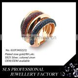 925 silver jewelry wholesale India fashion rose gold plated with colored three stones rings for women
