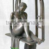 Bronze Naked Lady Sitting in Window Statue