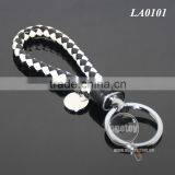 New Arrival Manual Hand Braided Rope Silver Zinc Alloy Metal Tag Braided Leather Cord Black White Leather Straps Weave Keychain thumbnail-5