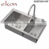Top Workmanship Double Bowl Handmade Stainless Steel Top Mount Kitchen Sinks thumbnail-1